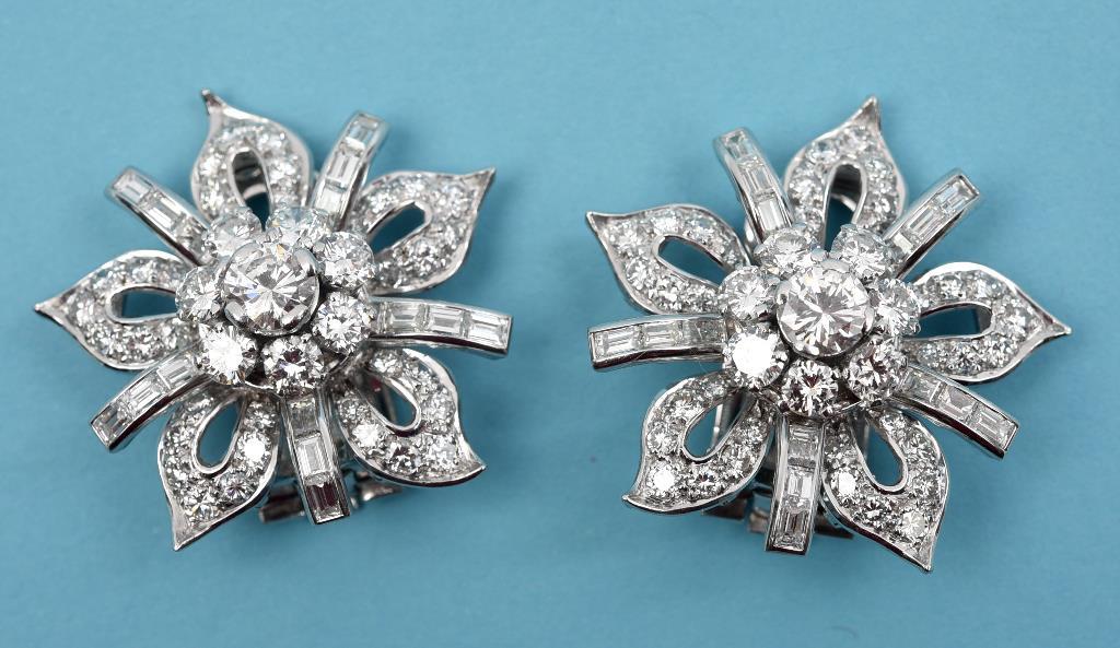 A pair of large diamond flowerhead clip