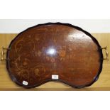 An inlaid mahogany kidney shaped tray, 5