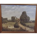 20th century, a village landscape, oil o