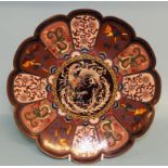 A cloisonné plate, the centre decorated