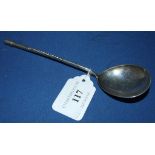 A Russian silver coloured metal spoon, w