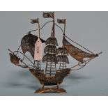 An Indian filigree and enamel ship,