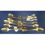 A set of six George III silver fiddle pattern dessertspoons, initialled, London 1814/15,