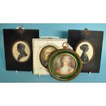 A portrait miniature of a lady, watercolour, in a gilt metal and enamel frame, 12 cm wide,