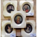 Five portrait miniature prints,