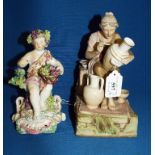 A Royal Dux porcelain figure, of a female potter decorating a vase, 20 cm high, and a Derby