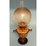 A Royal Doulton stoneware oil lamp, decorated stylised flowers, 50 cm high Condition report Report