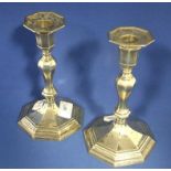 A pair of 18th century style silver octagonal candlesticks, Sheffield 1892,