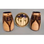 A pair of Royal Doulton stoneware vases, with Art Nouveau style decoration, 23 cm high,