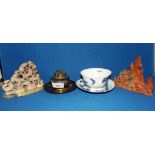 A Chinese porcelain tea bowl and saucer, a cloisonné jar and cover, a similar saucer,