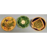 Three majolica plates,