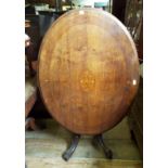 A Victorian inlaid walnut oval loo table, 115 cm wide,