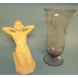 A Sarreguemines pottery figure, of a nude kneeling lady, 22 cm high,