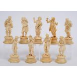 A set of nine late 19th/early 20th century Dieppe carved ivory musician figures (some loss),