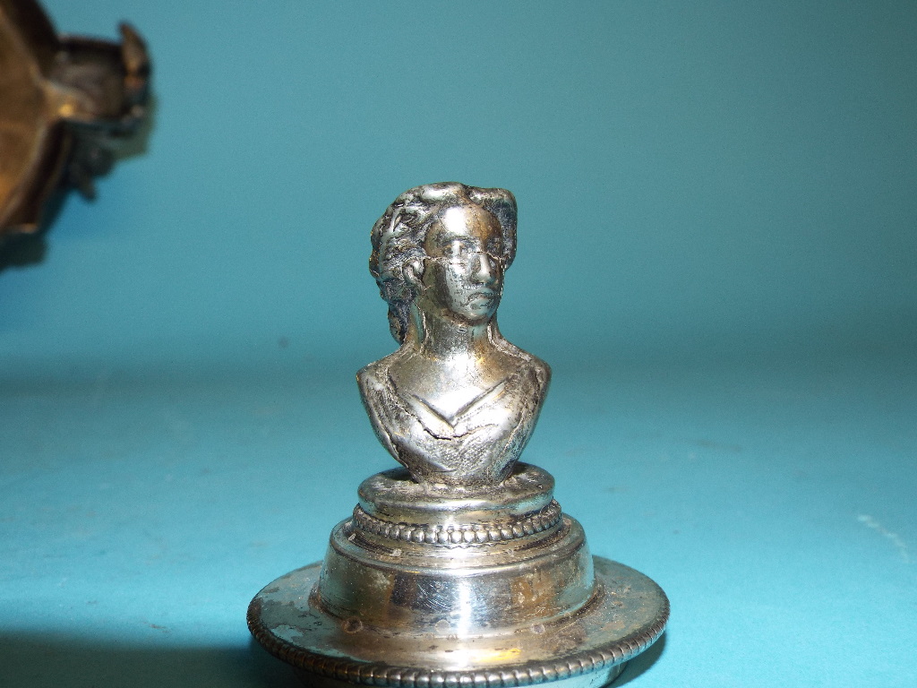 A Victorian silver plated ink stand, the central well with four elephant masks, flanked by a pair of - Image 3 of 9