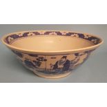 A Chinese porcelain bowl, decorated figures in underglaze blue, 34 cm diameter Condition report