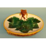 A George Jones majolica serving dish, decorated a fox, with Victorian registration stamp to base (