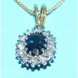 An 18ct gold, sapphire and diamond cluster pendant,