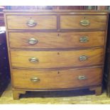 A 19th century mahogany bow front chest, of five drawers,