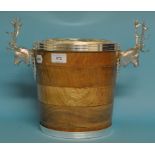 A plated wine cooler, with stags' head handles,