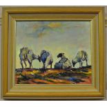 A H R, sheep grazing, oil on board, initialled and dated 04, 29.5 x 34.