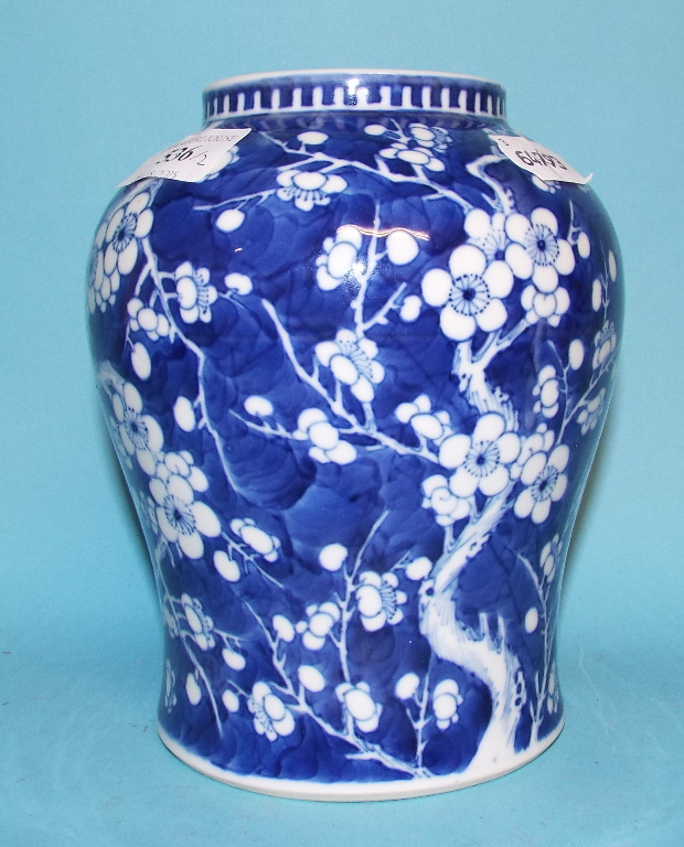 A Chinese porcelain vase and cover, decorated prunus in underglaze blue, 22 cm high, and a similar - Image 3 of 11