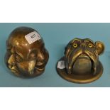 A novelty brass desk bell, in the form of a dog's head, 8.