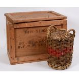 Two one gallon stone jars of navy rum, in wicker baskets,