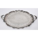 A silver two handled tray, with engraved decoration, maker's mark indistinct, London 1867, approx.