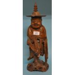 A Chinese carved wood figure, of a sage (a.f.