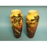 A pair of Leeds Art Pottery vases, decorated flowers and foliage, 163,