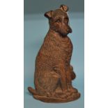 A fireside compendium, in the form of a seated terrier (lacks tools),