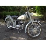 A 1955 BSA Bantam D3, registration number 471 XUF, grey and cream.