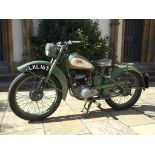 A 1949 BSA Bantam D1, registration number LKL 163, green and cream.