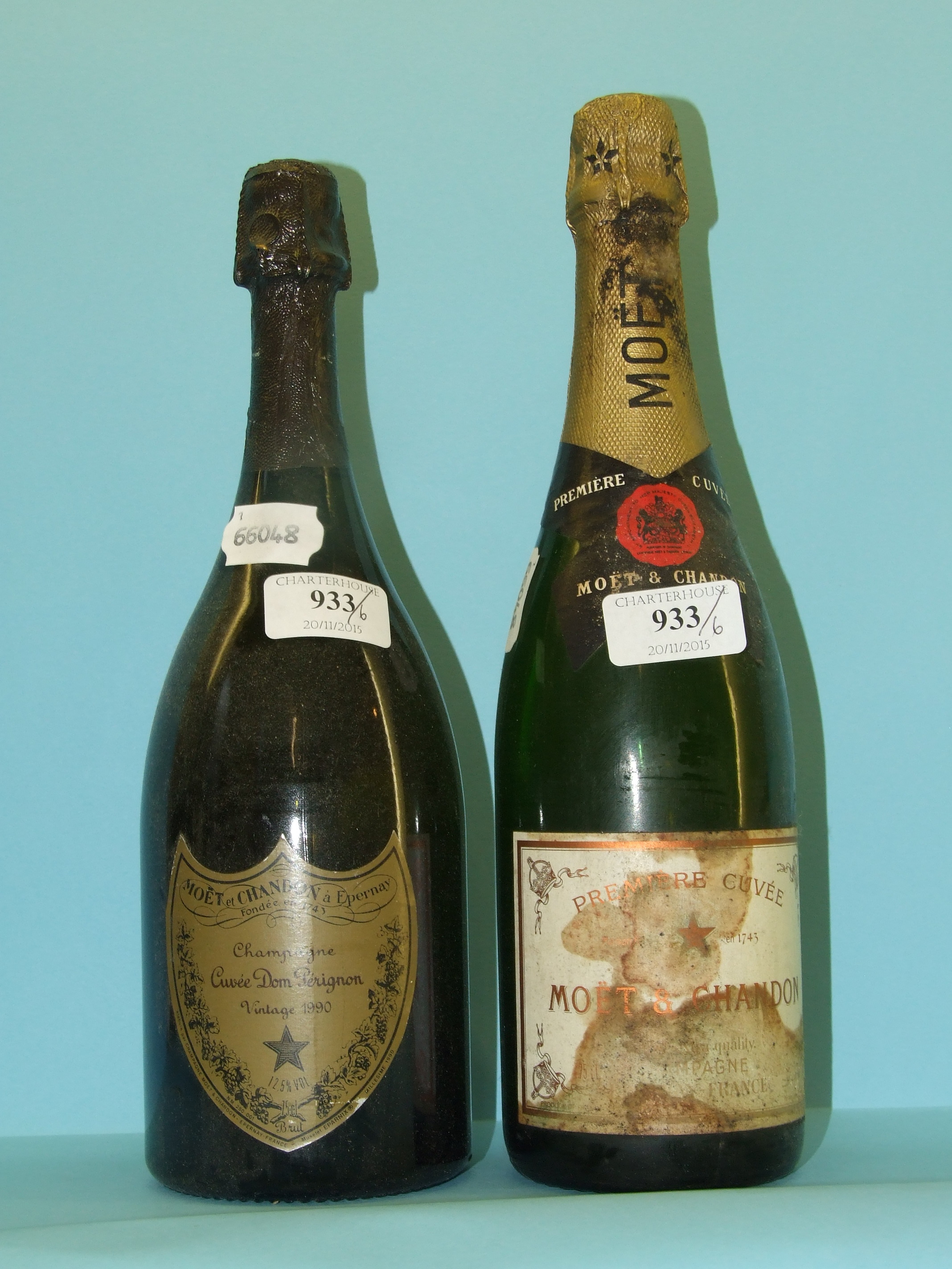 A bottle of Dom Perignon vintage champagne, 1990, a bottle of Moet & Chandon champagne,