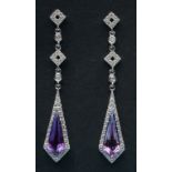 A pair of 18ct white gold, amethyst and