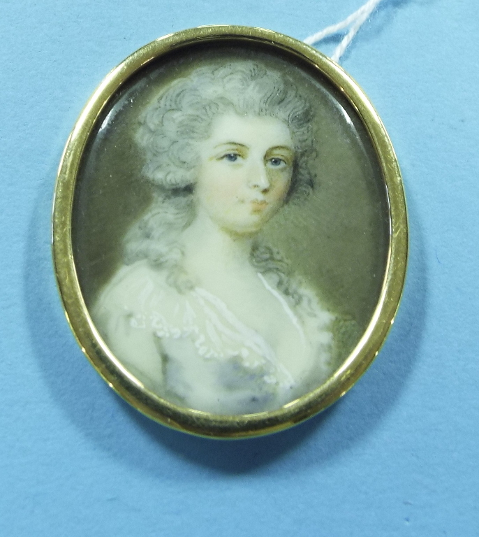 An oval bust portrait miniature, of a la