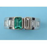 An 18ct white gold, emerald and diamond