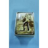 A silver box, decorated a golfer, 4 cm w