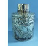 A silver tea caddy, with embossed decora