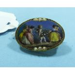 An oval diamond and enamel brooch, decor