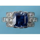 An Art Deco style platinum, sapphire and