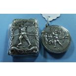 A silver golfing vesta case, and a simil