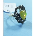 A 14ct gold, opal and diamond ring