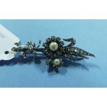 A pearl and diamond floral spray brooch