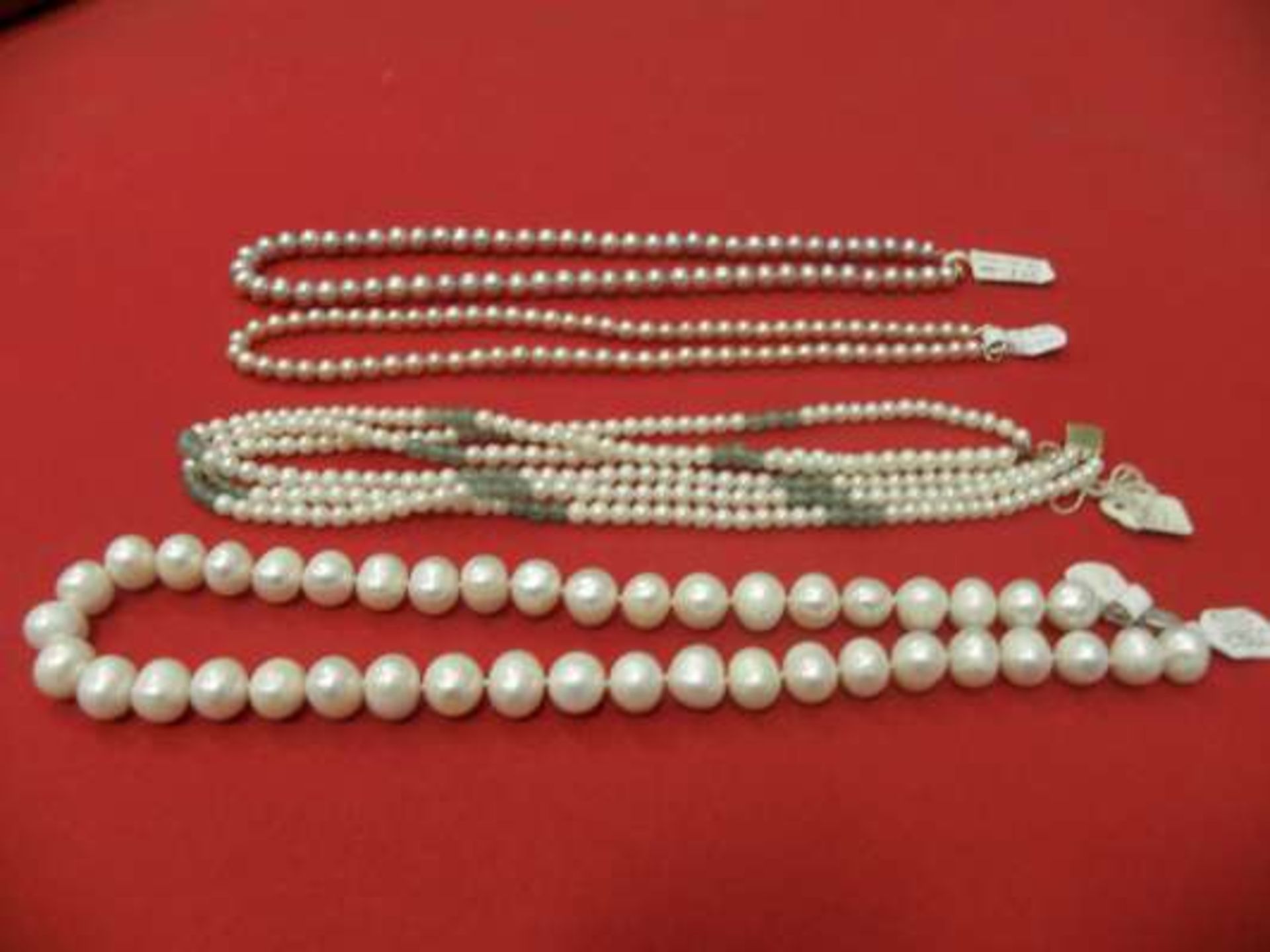 1 X 18" WHITE FRESH WATER PEARL NECKLACE RRP £130, 3 X 16" FRESH WATER PEARL NECKLACES RRP £168