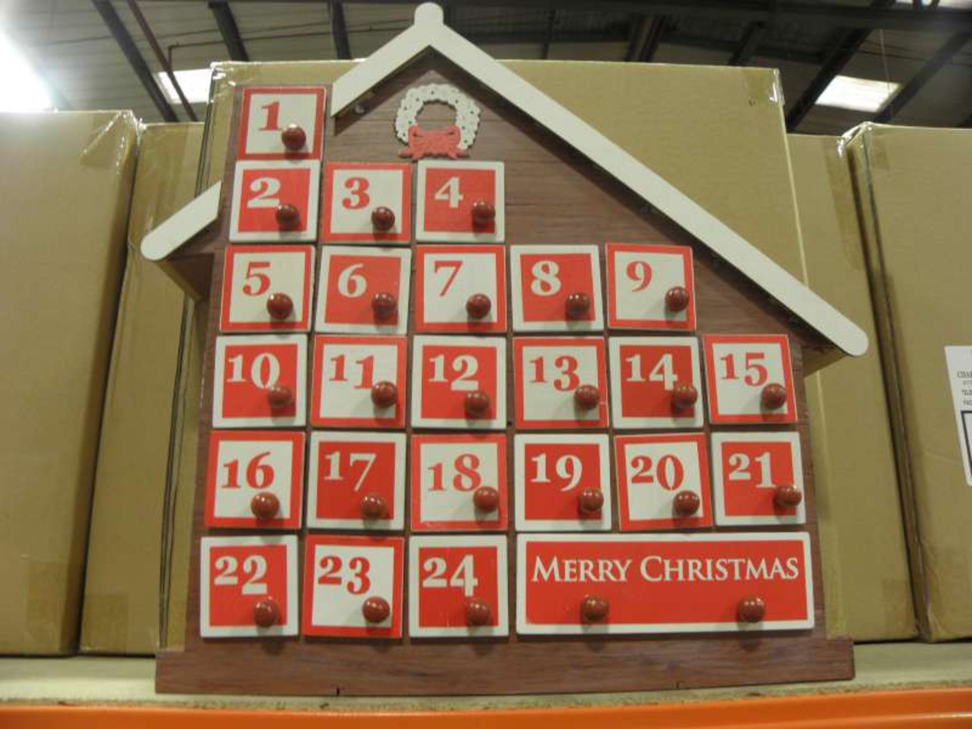 12 X WOODEN HOUSE SHAPED ADVENT CALENDERS IN 2 BOXES