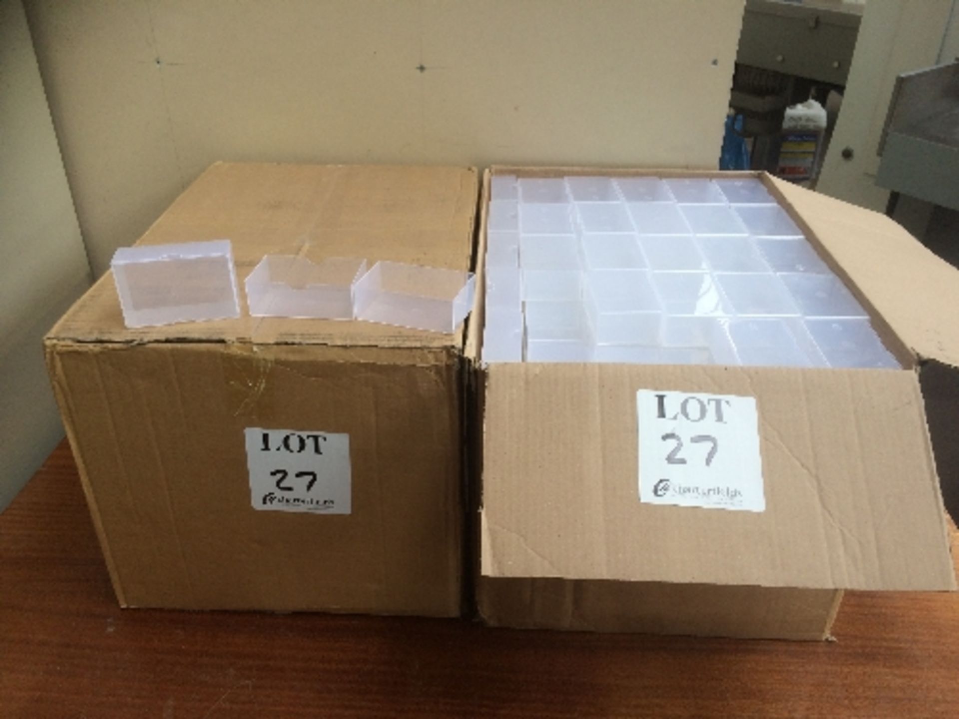 2 - Boxes each containing approximately 250 plastic business card boxes