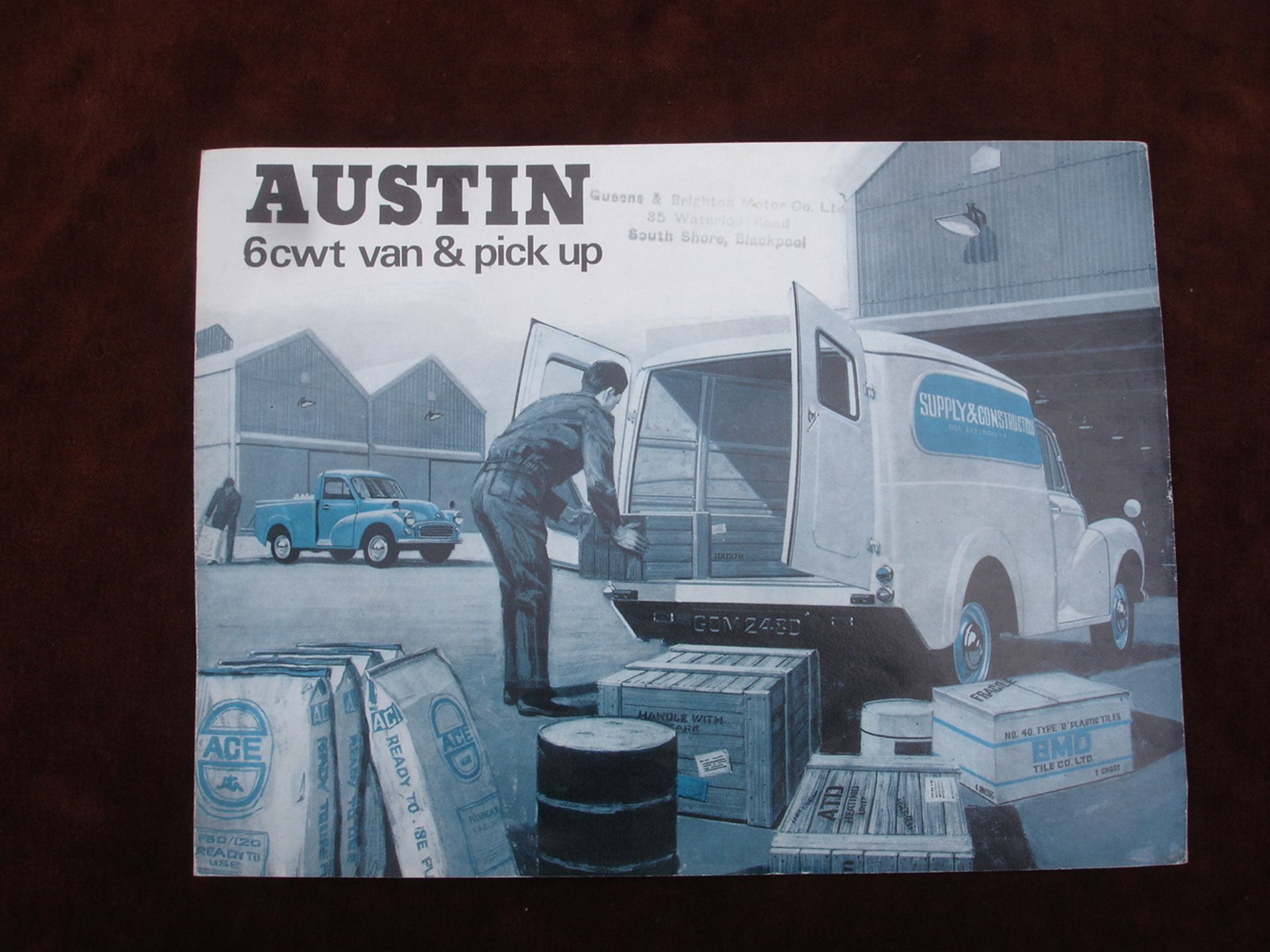 Morris Minor brochure for the rare Austin badged 6 cwt van/pickup with dealership stamp