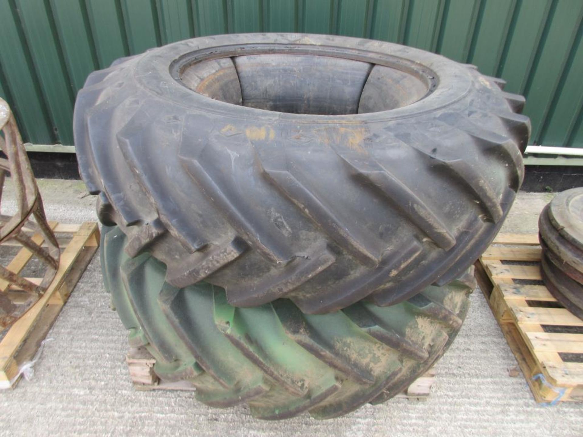 Pair 18.4 - 34 Goodyear Traction Sure Grip tyres and inner tubes, Ex JD Model R